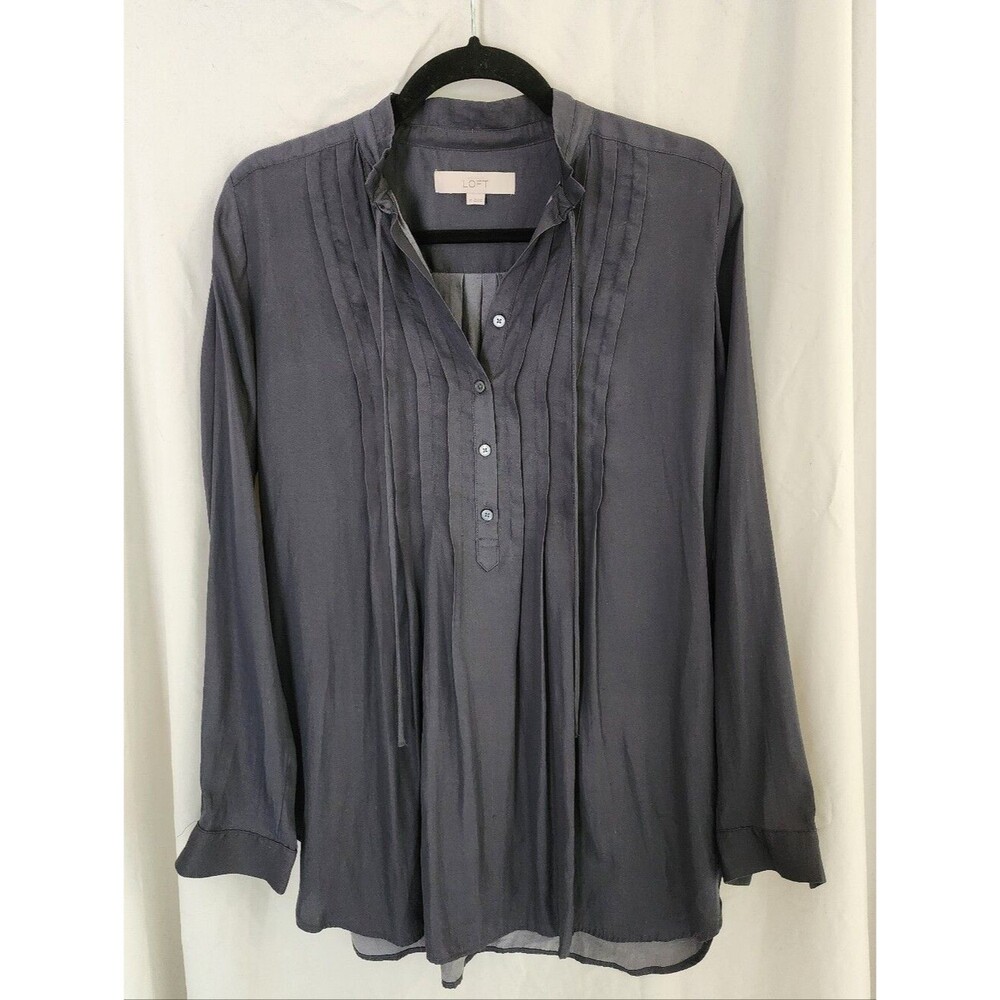 LOFT Gray Long Sleeve Chiffon Blouse, Size XS